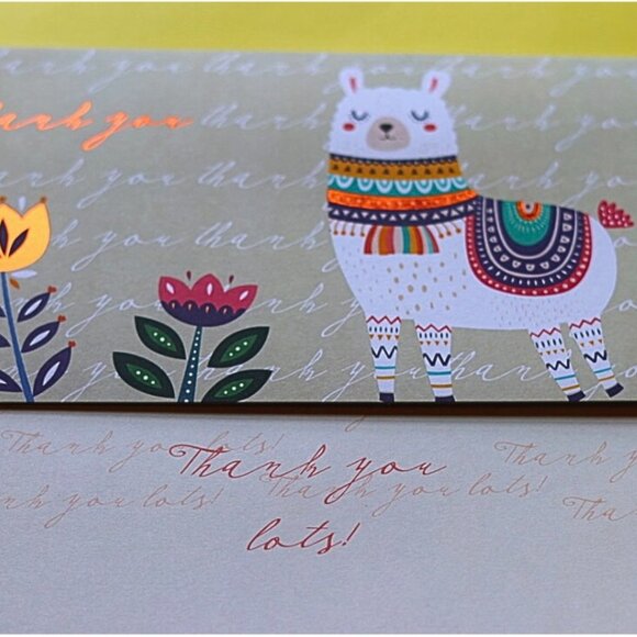 12 Cute Llama Thank You Cards with Envelopes Bulk Boho Rustic Baby Shower - Picture 4 of 5